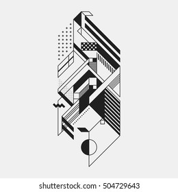 Abstract geometric element in futuristic style isolated on white background. Useful for prints and posters.