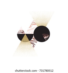 Abstract geometric element, gold and pink pattern, graphic with triangles, vector illustration