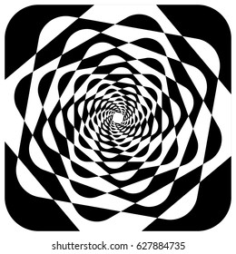 Abstract geometric element with inward rotating squares. Overlapping squares black and white abstract element. Vector illustration
