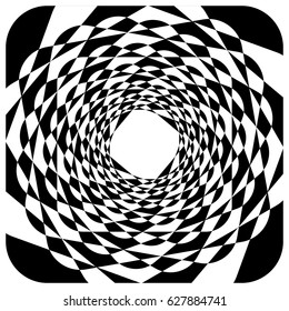 Abstract geometric element with inward rotating squares. Overlapping squares black and white abstract element. Vector illustration