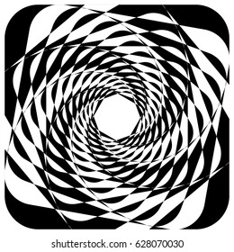 Abstract geometric element with inward rotating squares. Overlapping squares black and white abstract element. Vector illustration