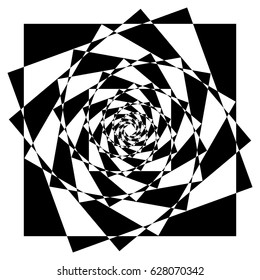 Abstract geometric element with inward rotating squares. Overlapping squares black and white abstract element. Vector illustration