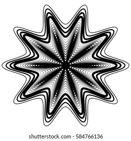 Abstract geometric element with irregular lines. Radial distorted shape
