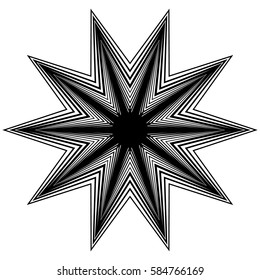 Abstract geometric element with irregular lines. Radial distorted shape