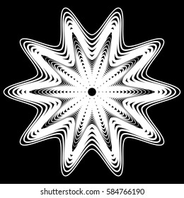 Abstract geometric element with irregular lines. Radial distorted shape