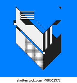 Abstract geometric element on blue background. Useful as CD cover, print or poster.