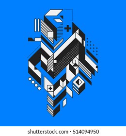 Abstract geometric element on blue background. Style of futurism and constructivism. Useful as prints or posters.