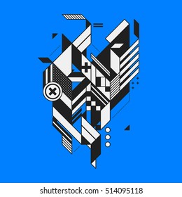 Abstract geometric element on blue background. Style of futurism and constructivism. Useful as prints or posters.