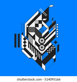 Abstract geometric element on blue background. Style of futurism and constructivism. Useful as prints or posters.
