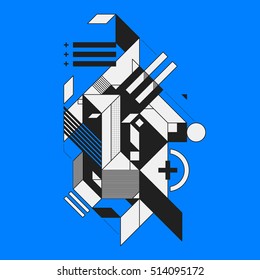 Abstract geometric element on blue background. Style of futurism and constructivism. Useful as prints or posters.