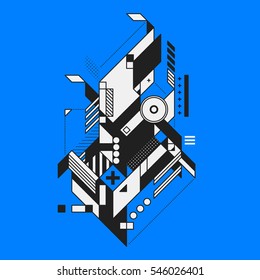 Abstract geometric element on blue background. Style of futurism and constructivism. Useful as prints or posters.