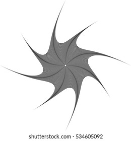Abstract geometric element. Rotating shape of radial lines with distortion, deformation effect