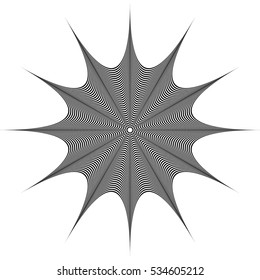 Abstract geometric element. Rotating shape of radial lines with distortion, deformation effect