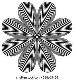 Abstract geometric element. Rotating shape of radial lines with distortion, deformation effect
