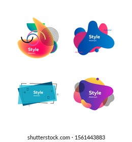 Abstract geometric element set. Modern colorful figures and lines with sample text. Trendy minimal templates for presentations, flyers, banners and web pages. Vector illustration