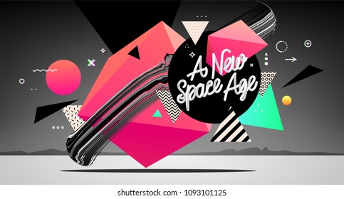 Abstract geometric elements background, extraterrestrial desert landscape. Eps10 vector design