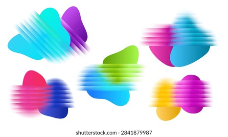 Abstract geometric elements with glossy texture and subtle blur. Organic droplets with fractal glass blur effect. Vector globule structures collection for poster creation and branding materials