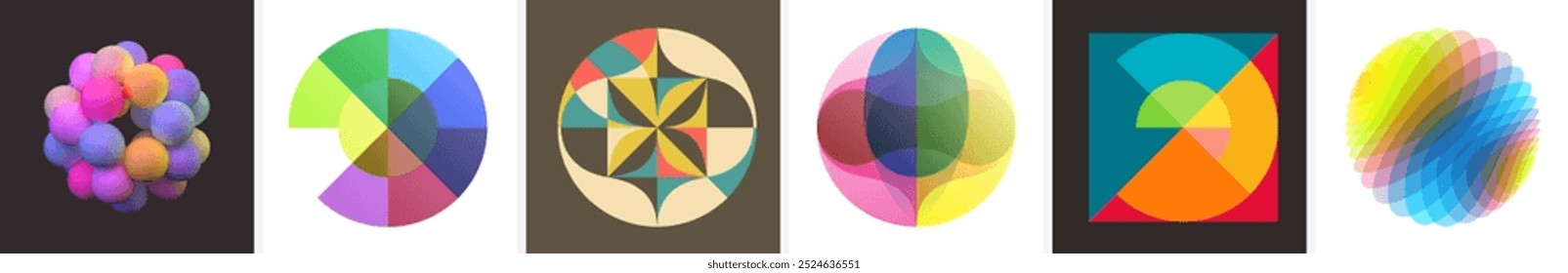 Elementos geométricos abstratos feitos de vários elementos sobrepostos. Molécula ou grupo de átomos. Várias esferas em uma esfera maior. Conceitos de pesquisa química. Vetor para design. 
