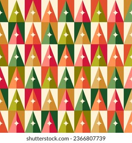 Abstract geometric elements pattern design for christmas and new year celebration. Simple pine tree and star seamless pattern.