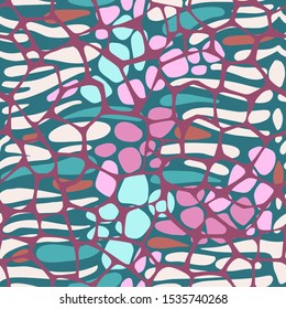 Abstract geometric elements seamless pattern. Rounded pentagonal grid foam form on stripes and ovals shapes. Grid mesh web structure  Hand-drawn strokes, paving stone forms. smooth Irregular blocks.