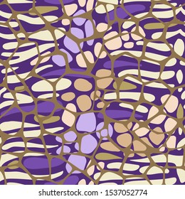 Abstract geometric elements seamless pattern. Rounded pentagonal grid foam form on stripes and ovals shapes. Grid mesh web structure  Hand-drawn strokes, paving stone forms. smooth Irregular blocks.