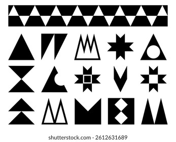 Abstract geometric elements , set black minimal shapes, swiss design on white background
