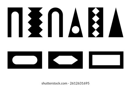 Abstract geometric elements , set black minimal shapes, swiss design on white background