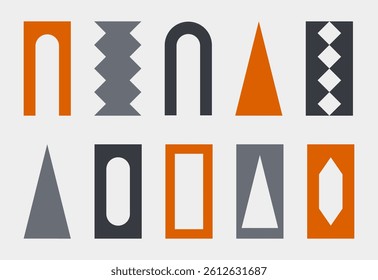 Abstract geometric elements , set gray orange black minimal shapes, swiss design on white background