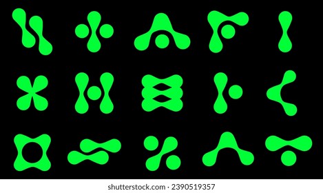  Abstract geometric elements in style Y2K. Trendy geometric  retro elements for collages and posters. Design elements. Vector illustration