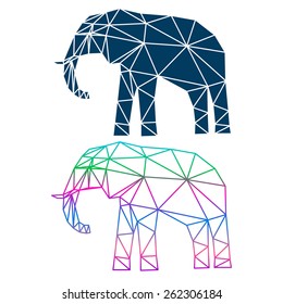 Abstract geometric elephant set isolated on white background for use in design for card, invitation, poster, banner, placard or billboard cover