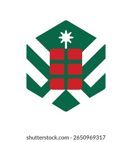 Emblema geométrico abstrato com formas verdes retângulos vermelhos em um vetor