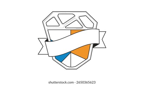 Abstract geometric emblem shield badge design with banner and diamond outline