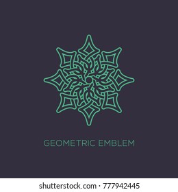 Abstract geometric emblem template design with overlapping elements on a dark background. Vector illustration.