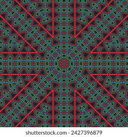 Abstract geometric endless ornament graphic design. Tetro cloth print. Mix geometry ornament. Majolica ethnic motif. Decor elements.