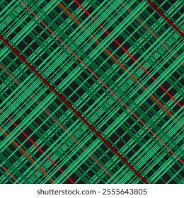 Abstract geometric endless pattern design with green hues and red intersecting lines creating a modern digital matrix effect.
For tech-themed project, futuristic backgrounds or digital art concept.