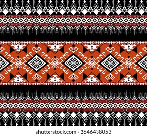 Abstract geometric ethnic fabric pattern, pixel style, full fabric pattern, orange, black, for textile, cloth, clothes, curtains, carpets, pillows, vector illustration.
