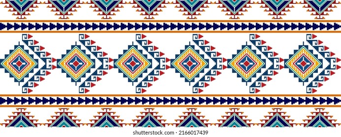 Abstract geometric ethnic Ikat seamless textile pattern design. Aztec fabric carpet mandala ornaments textile decorations wallpaper. Tribal boho native textile turkey traditional embroidery vector.