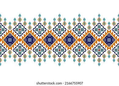 Abstract geometric ethnic Ikat seamless textile pattern design. Aztec fabric carpet mandala ornaments textile decorations wallpaper. Tribal boho native textile turkey traditional embroidery vector.