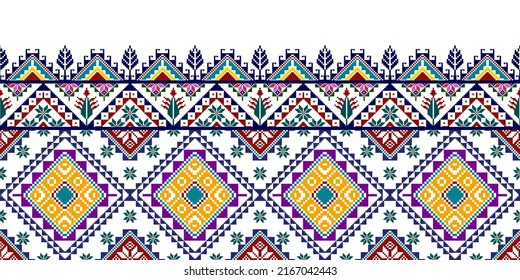 Abstract geometric ethnic Ikat seamless textile pattern design. Aztec fabric carpet mandala ornaments textile decorations wallpaper. Tribal boho native textile turkey traditional embroidery vector.