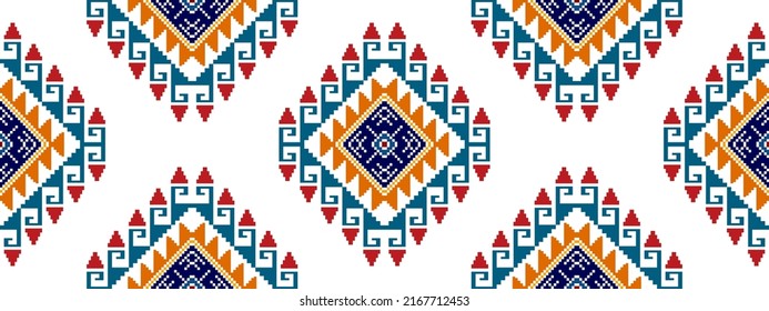 Abstract geometric ethnic Ikat seamless textile pattern design. Aztec fabric carpet mandala ornaments textile decorations wallpaper. Tribal boho native textile turkey traditional embroidery vector.