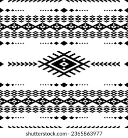 Abstract geometric ethnic illustration design in black and white. Seamless stripe pattern of oriental tribal. Motif design for textile.