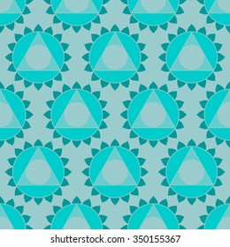 Abstract geometric ethnic Indian background, round patterns and triangles. Oriental seamless pattern in vector, turquoise color