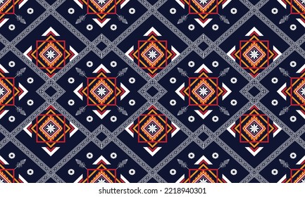 Abstract geometric ethnic pattern design for clothing, fabric, background, wallpaper, wrapping, batik. Knitwear, Pixel pattern, Embroidery style.