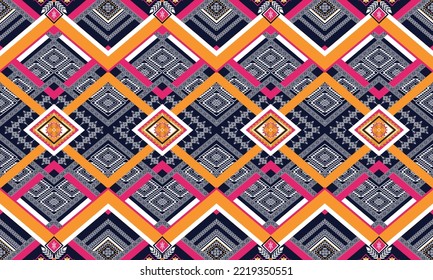 Abstract geometric ethnic pattern design for clothing, fabric, background, wallpaper, wrapping, batik. Knitwear, Pixel pattern, Embroidery style.