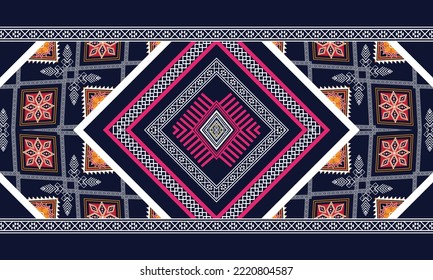 Abstract geometric ethnic pattern design for clothing, fabric, background, wallpaper, wrapping, batik. Knitwear, Pixel pattern, Embroidery style.