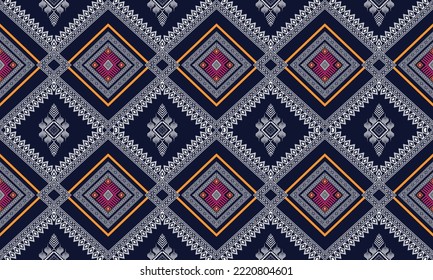 Abstract geometric ethnic pattern design for clothing, fabric, background, wallpaper, wrapping, batik. Knitwear, Pixel pattern, Embroidery style.