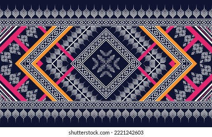 Abstract geometric ethnic pattern design for clothing, fabric, background, wallpaper, wrapping, batik. Knitwear, Pixel pattern, Embroidery style.