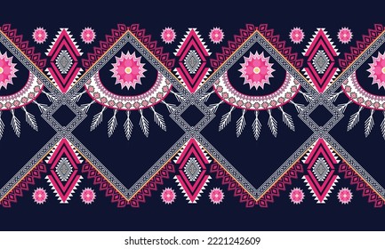 Abstract geometric ethnic pattern design for clothing, fabric, background, wallpaper, wrapping, batik. Knitwear, Pixel pattern, Embroidery style.