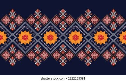 Abstract geometric ethnic pattern design for clothing, fabric, background, wallpaper, wrapping, batik. Knitwear, Pixel pattern, Embroidery style.