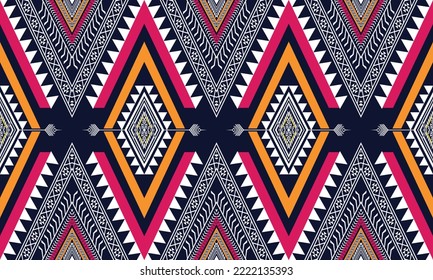 Abstract geometric ethnic pattern design for clothing, fabric, background, wallpaper, wrapping, batik. Knitwear, Pixel pattern, Embroidery style.